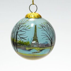 NIB Paris, Eiffel Tower, Hand Painted Glass Christmas Ornament, Boule de Noël